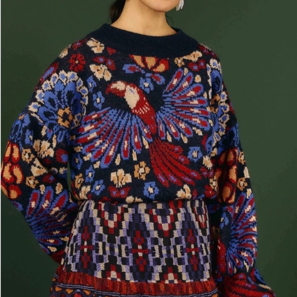 Farm Rio Colorful Knit Sweater - Navy Multi